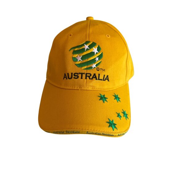 Australia Soccer Cap Yellow Adjustable Strap Embroidered Stars & Logo Official L - Picture 1 of 5